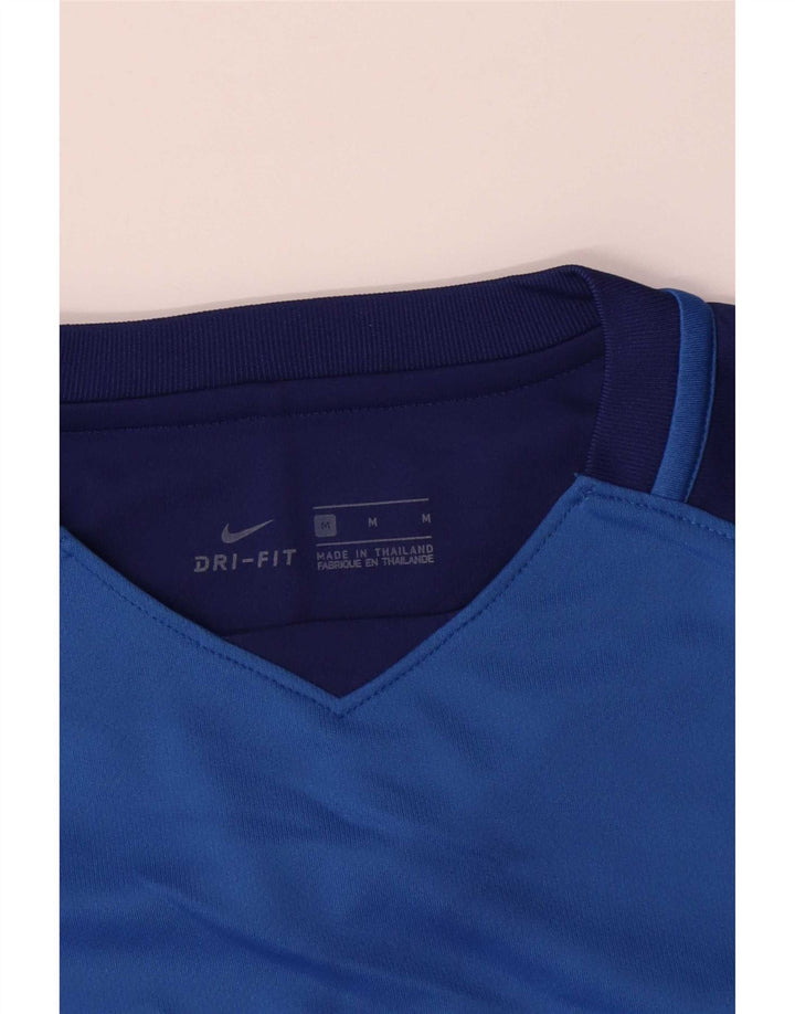Top grafic Nike Dri Fit pentru bărbați cu mânecă lungă, albastru mediu, poliester color bloc