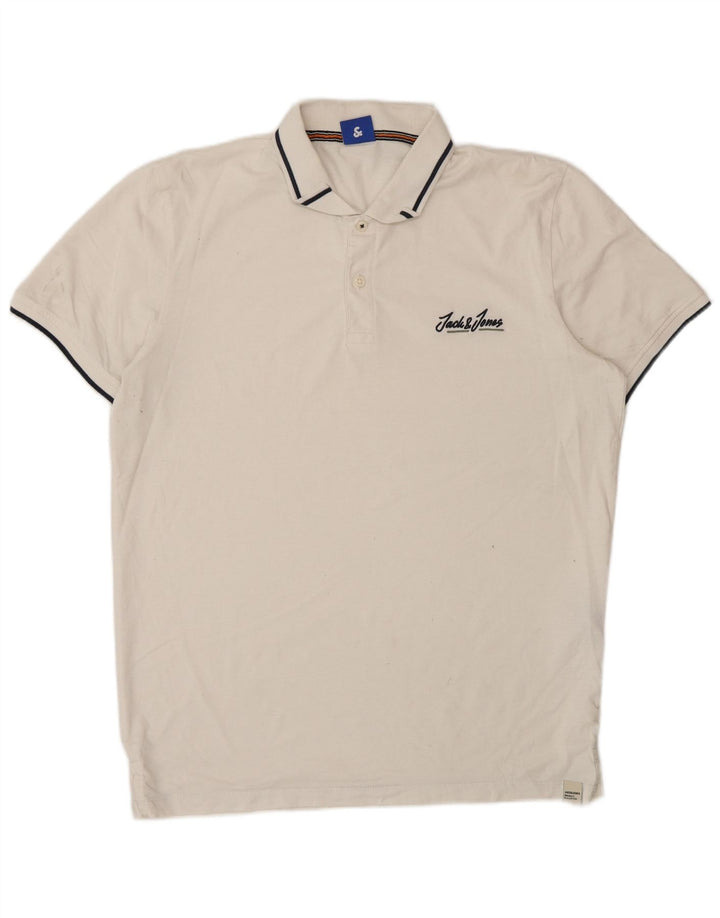 Tricou polo Jack & Jones pentru bărbați, mare, alb, din bumbac