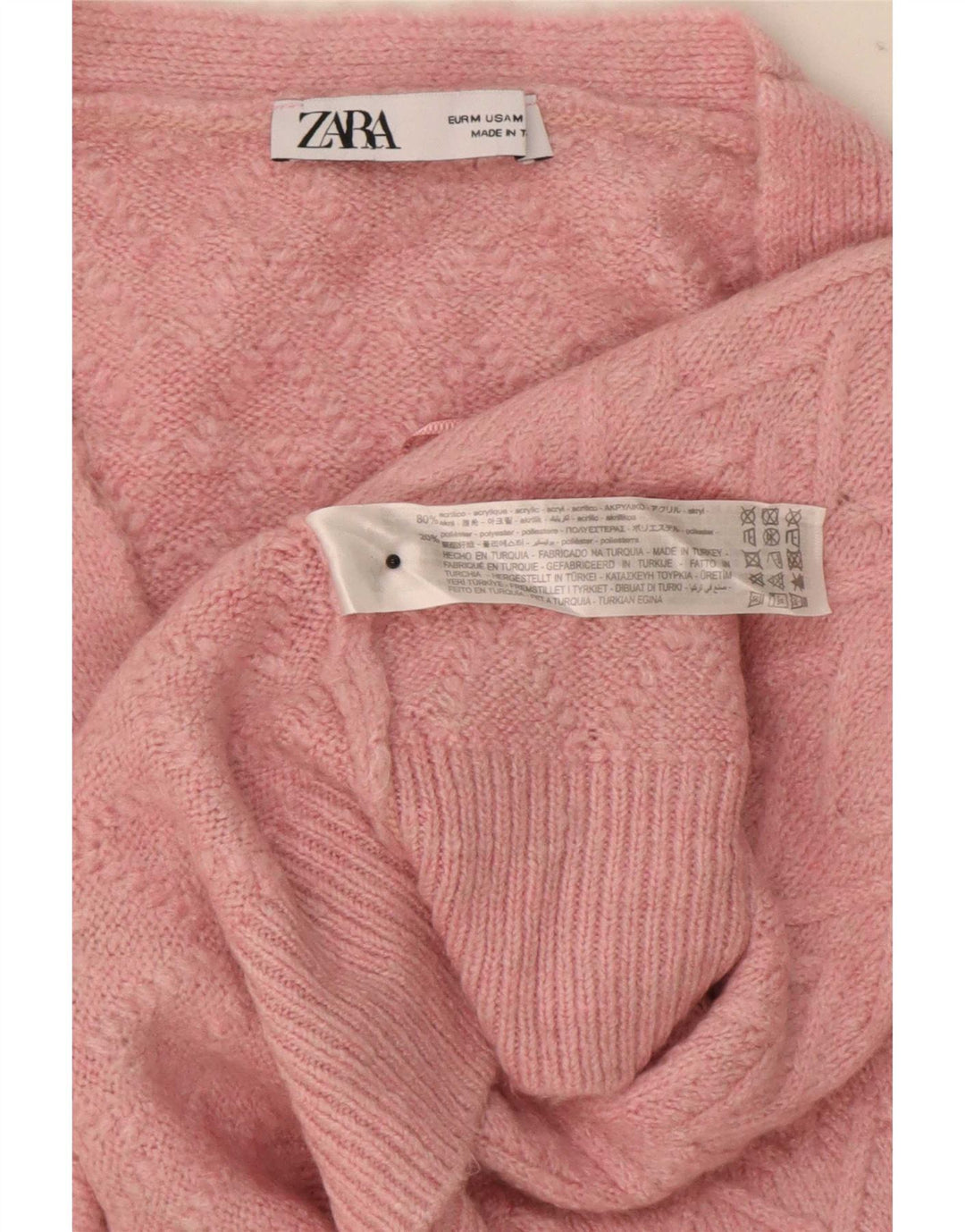 Pulover cardigan supradimensionat pentru femei Zara UK 14 Medium Pink Chevron