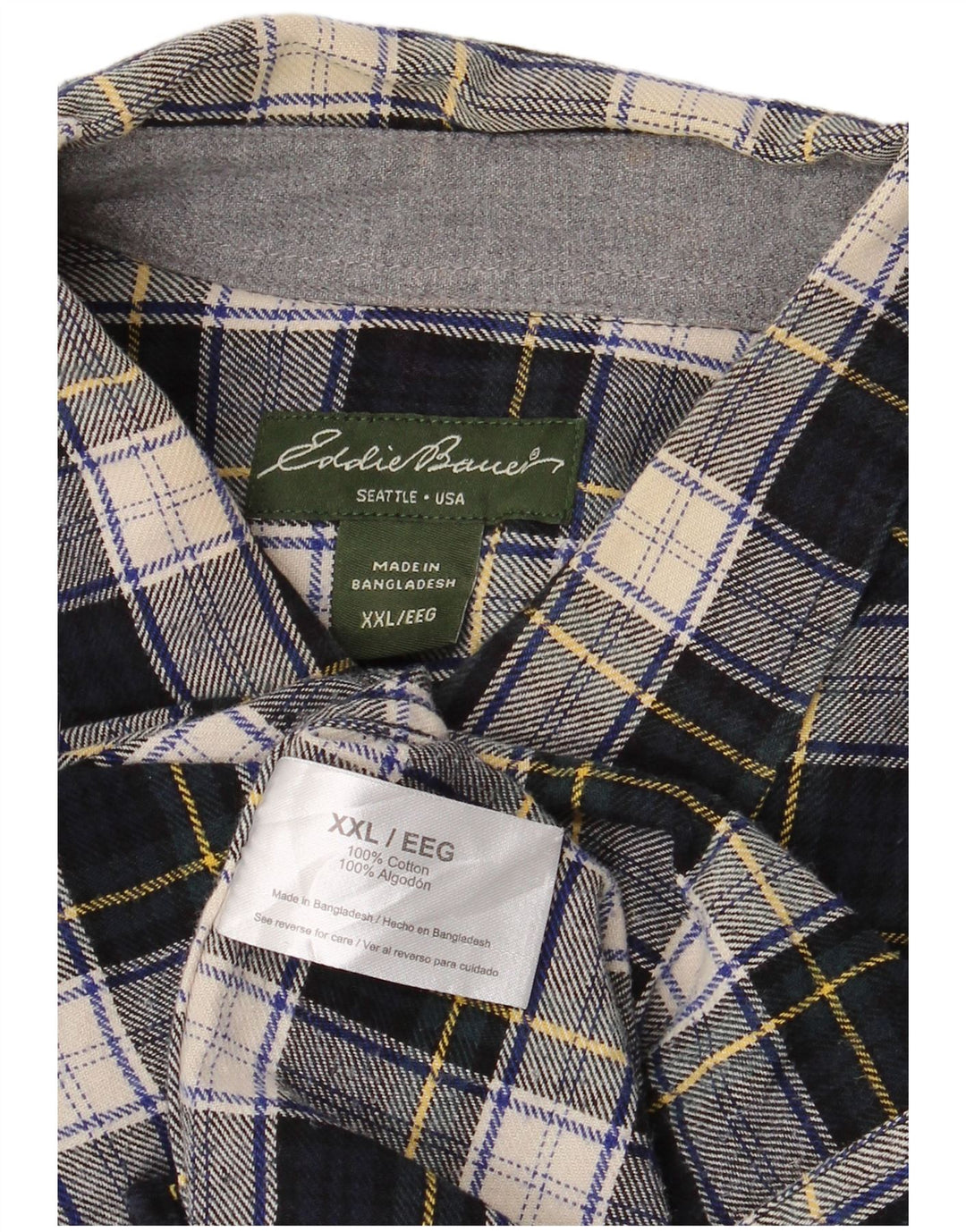 Cămașă de flanel pentru bărbați EDDIE BAUER 2XL, bumbac cu carouri bleumarin