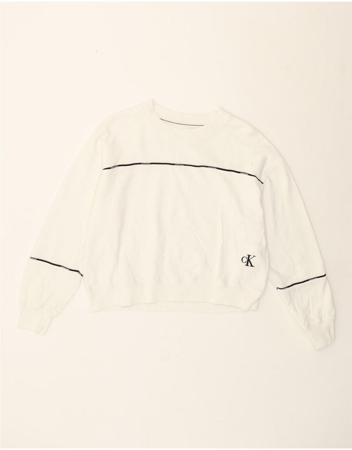 Pulover Crop Calvin Klein pentru femei UK 14 Medium White Striped