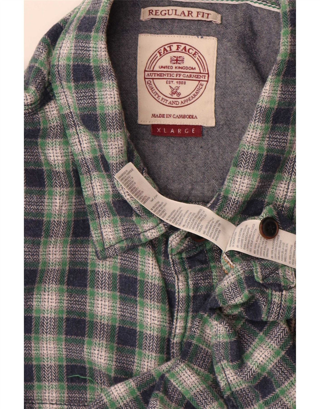 Cămașă de flanel pentru bărbați Fat Face, XL, verde, cu carouri