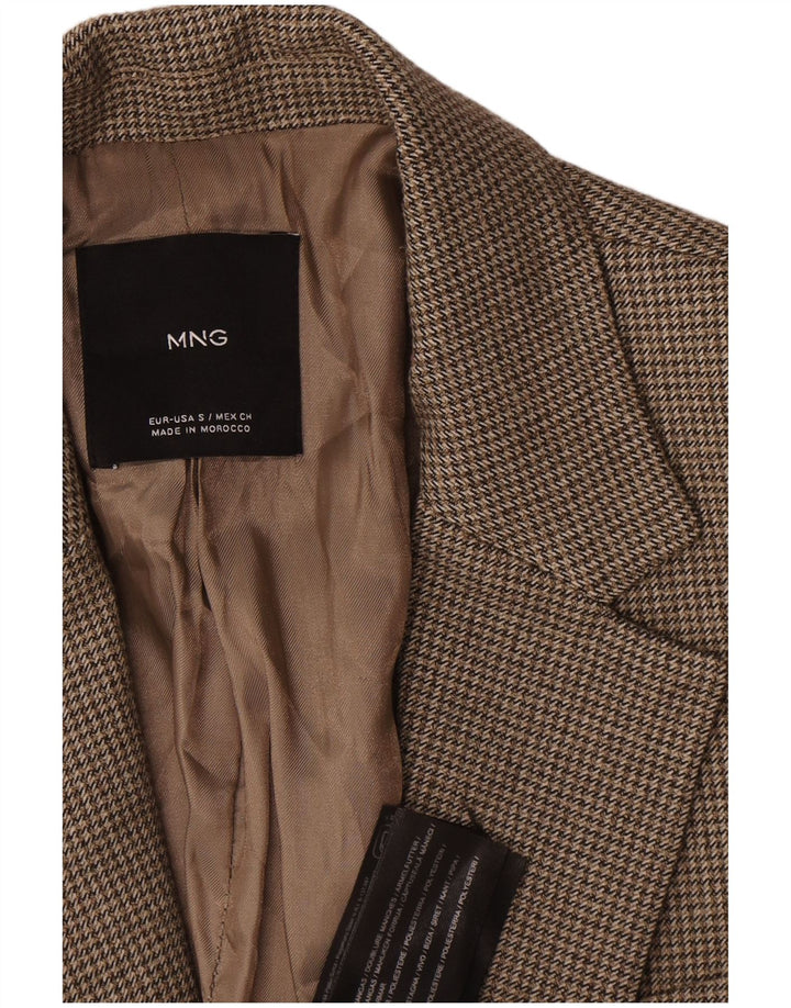 Jachetă Blazer pentru femei Mango cu 1 nasture UK 10 mic maro Houndstooth
