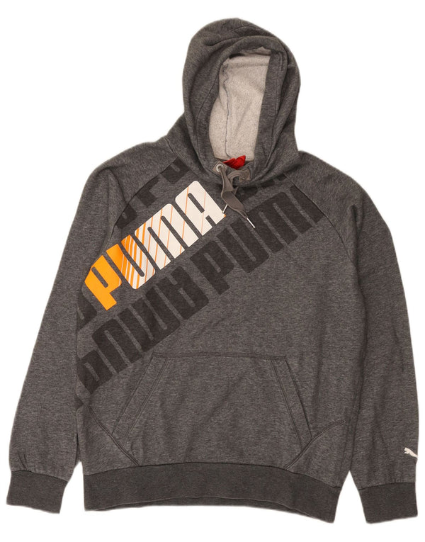PUMA Mens Graphic Hoodie Jumper Small Grey Flecked Cotton