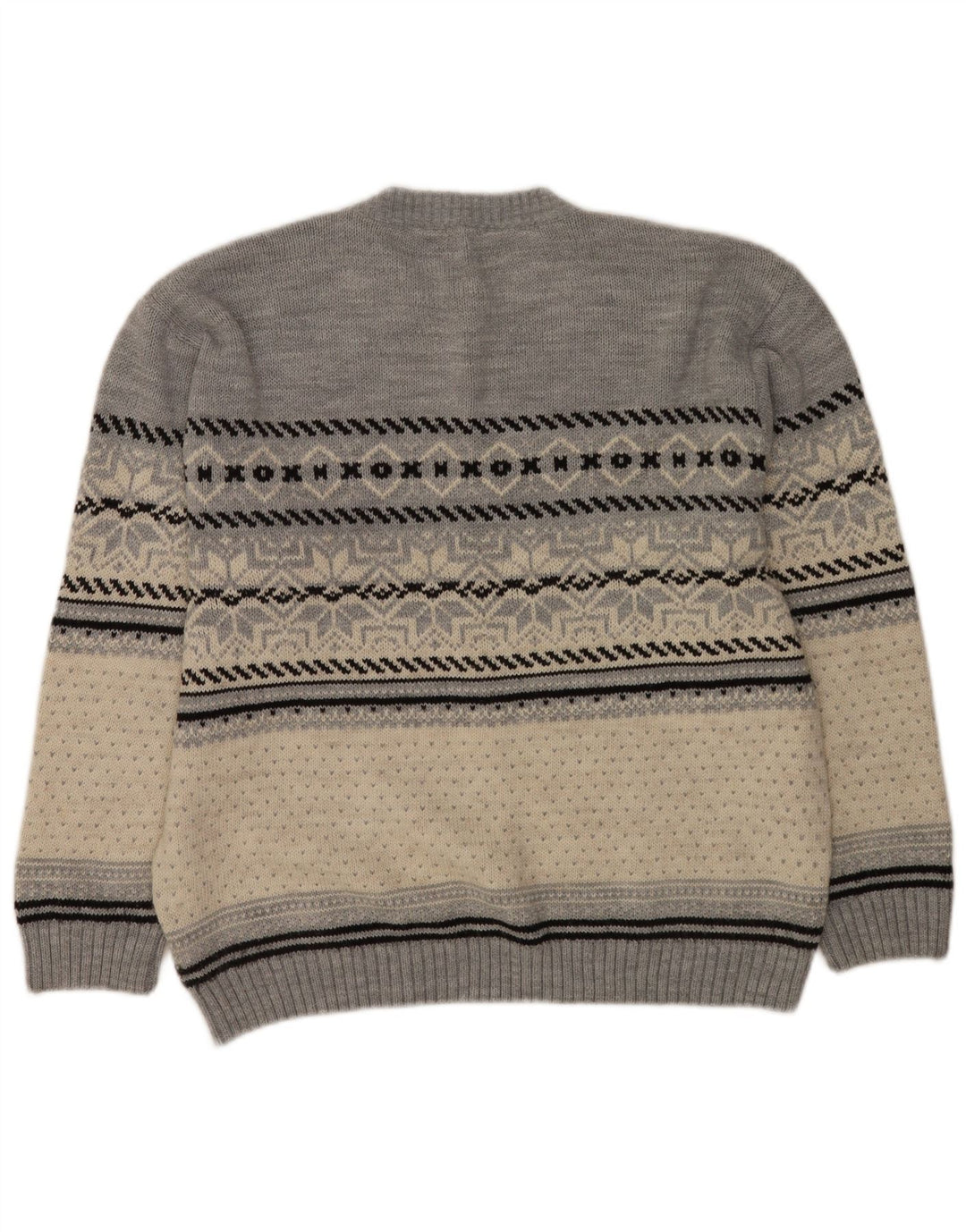 Pulover vintage pentru bărbați cu decolteu rotund, gri mediu, acrilic Fair Isle
