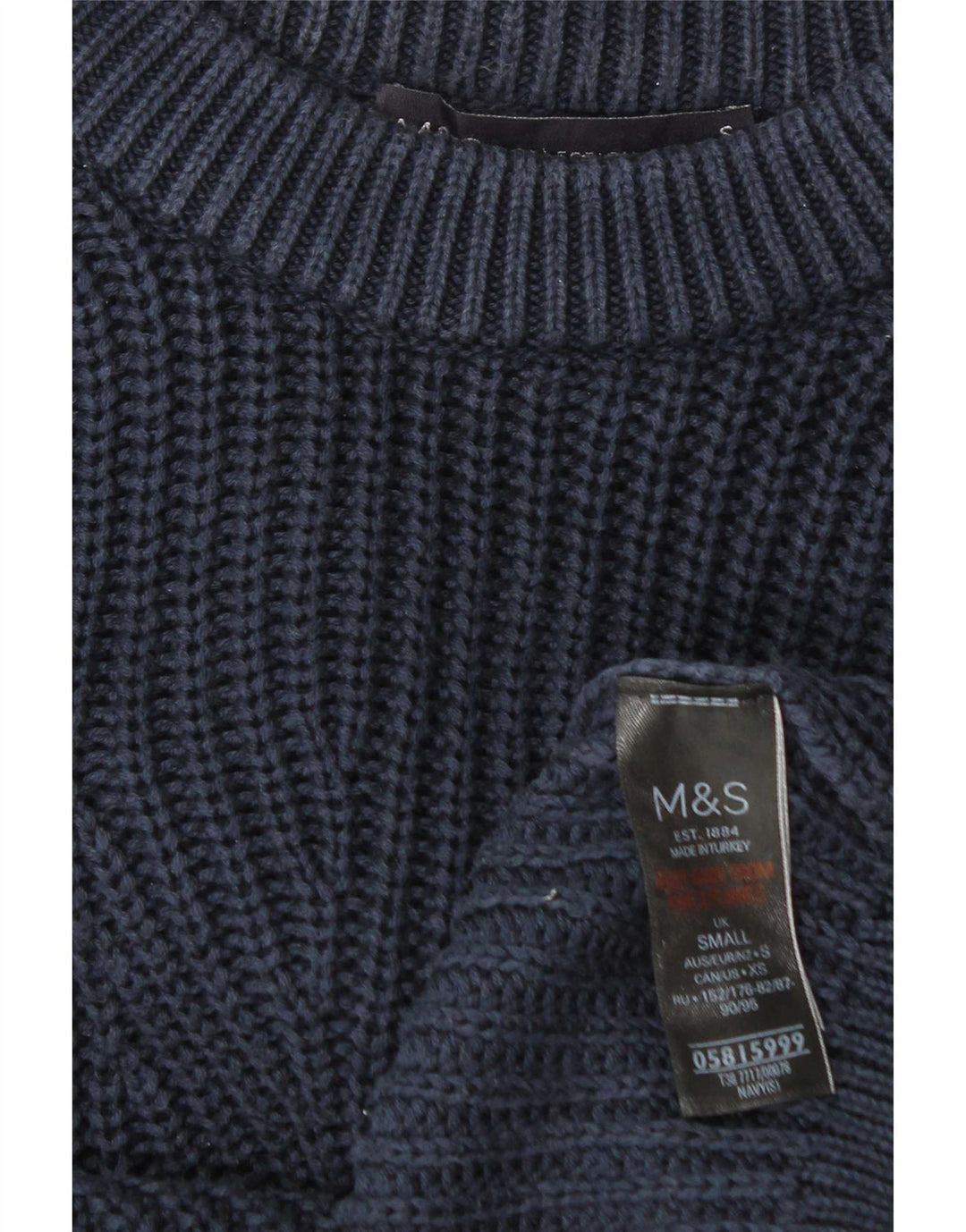 Pulover pentru bărbați Marks & Spencer, cu gât de barcă, mic din bumbac bleumarin
