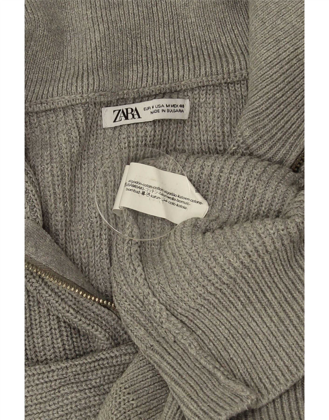 Pulover pentru bărbați Zara, cu fermoar și gât, bumbac, gri mediu