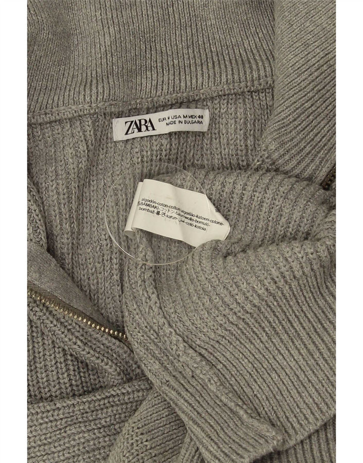 Pulover pentru bărbați Zara, cu fermoar și gât, bumbac, gri mediu