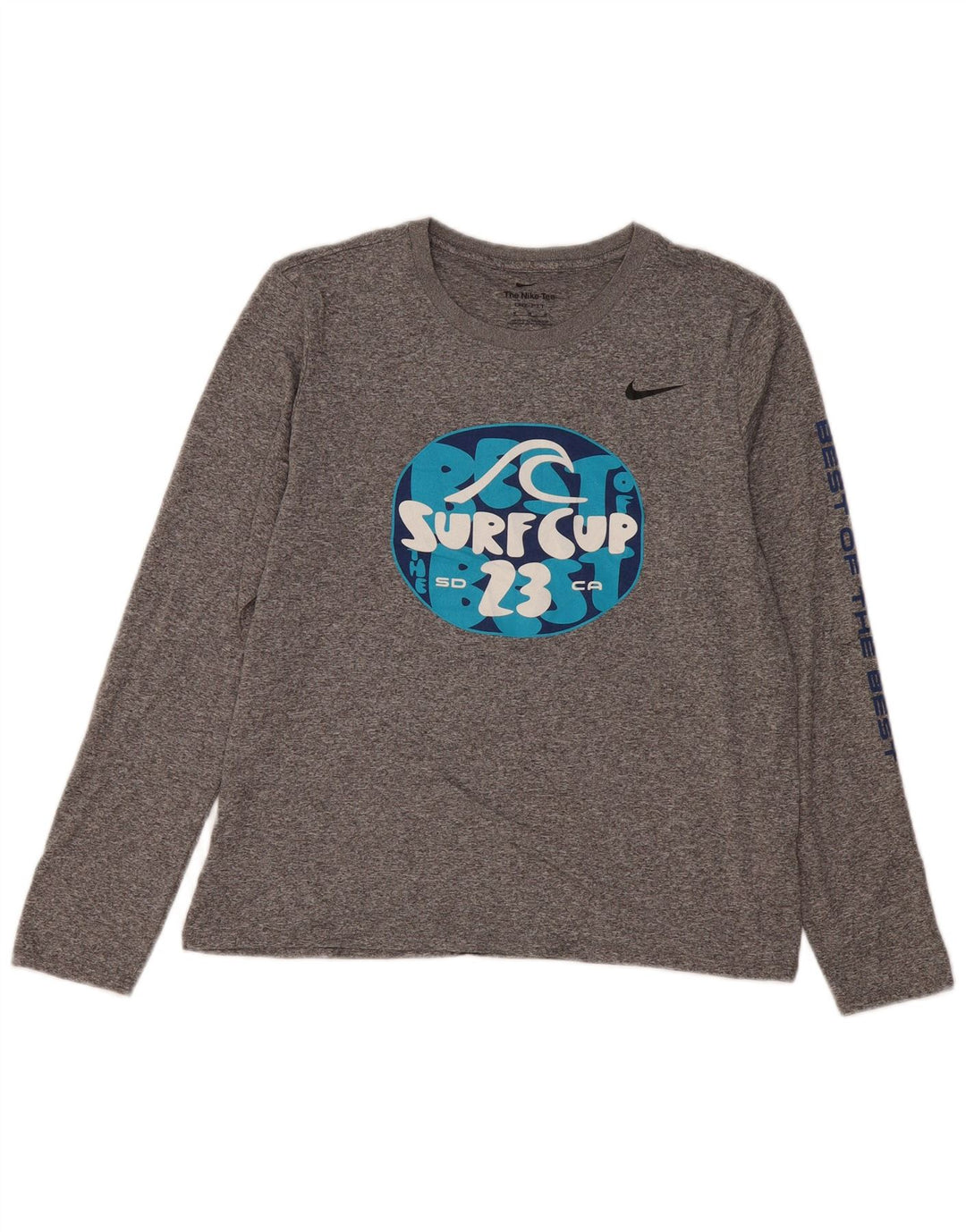 Tricou NIKE Dri Fit Graphic Top cu mânecă lungă pentru femei UK 14 Medium Gri Pete