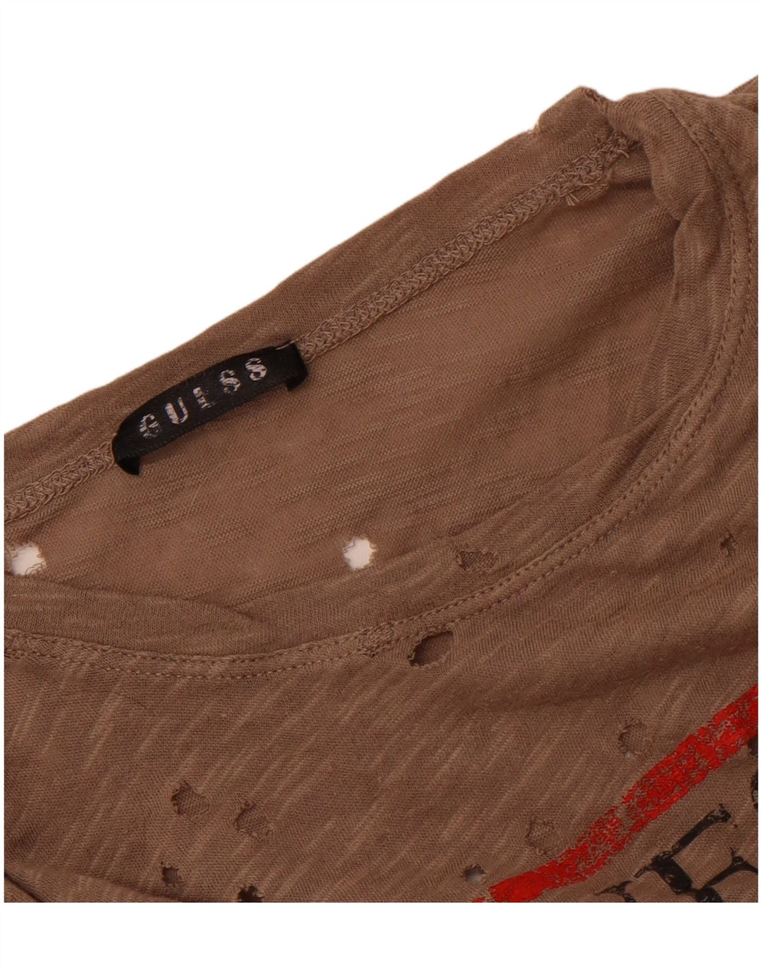 Tricou cu grafic perforat Guess pentru femei, UK 14, maro mediu