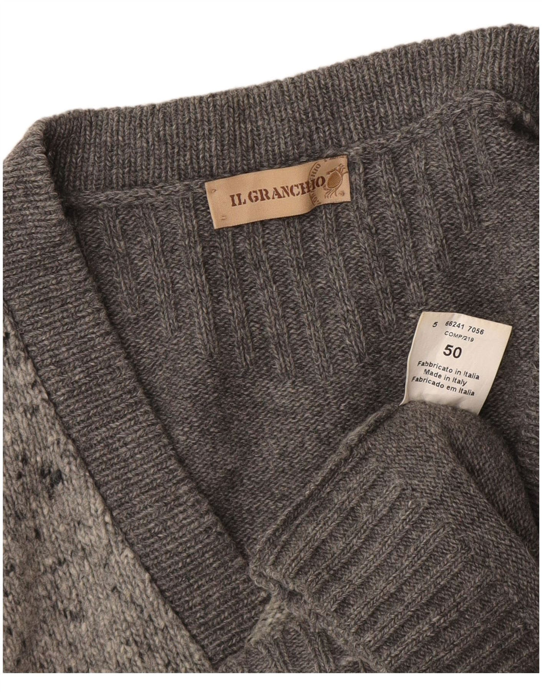 Pulover cardigan pentru bărbați Il Granchio IT 50 Lână cu pete gri mediu