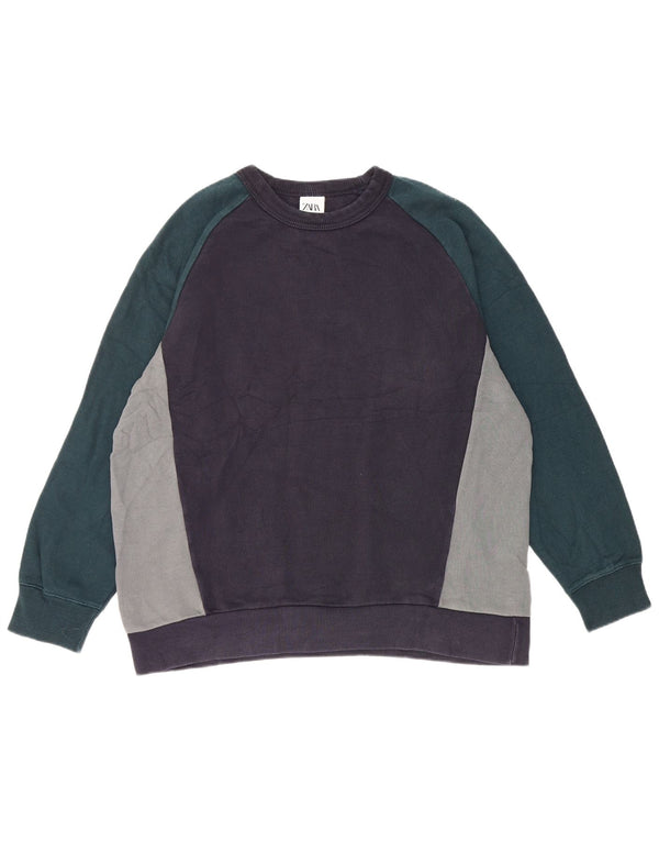 Pulover pentru bărbați Zara XL, albastru bleumarin, bumbac color bloc