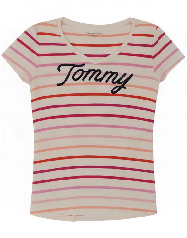Tricou grafic Tommy Hilfiger pentru femei Top UK 14 Medium White Striped Bumbac