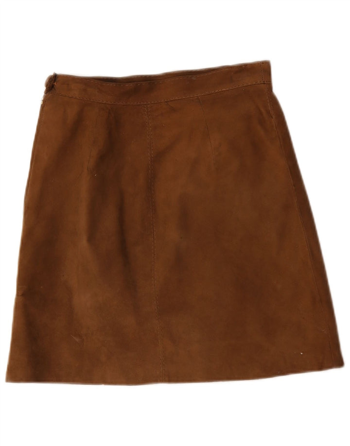 Fusta mini de piele intoarsa vintage pentru femei W24 maro mic