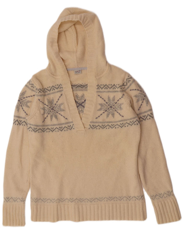 Pulover pentru femei Esprit cu glugă, UK 20 2XL, alb, din lână de miel Fair Isle
