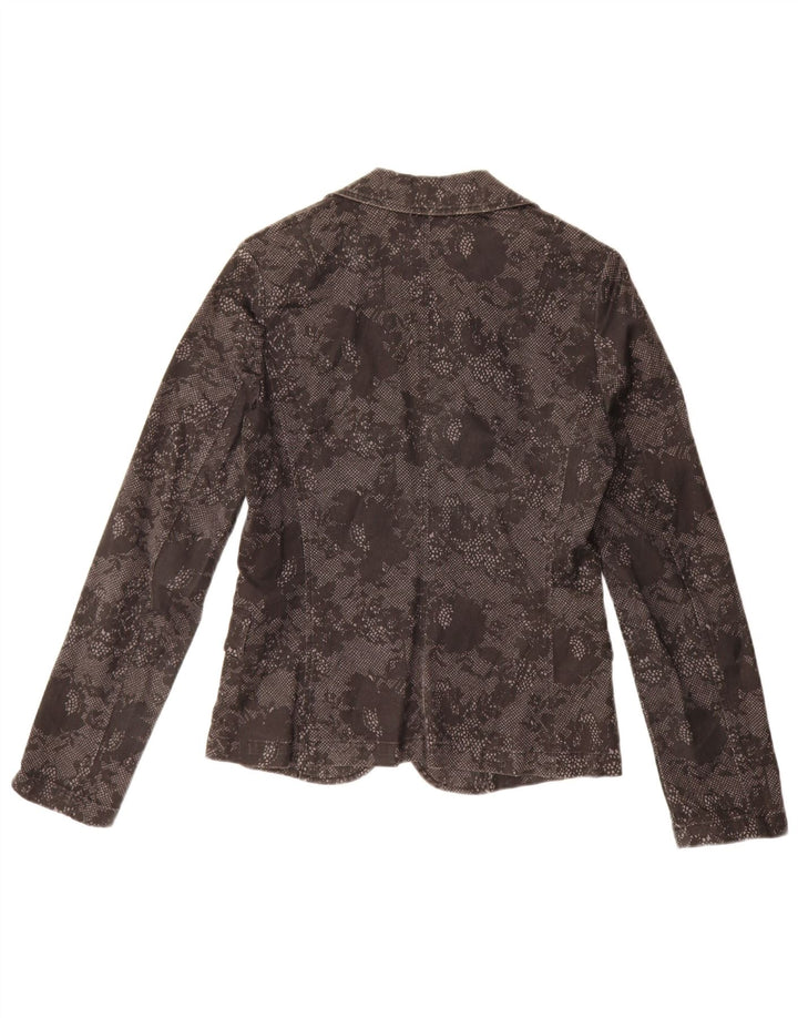 Jachetă Benetton pentru femei cu 1 nasture, UK 10, bumbac floral, negru, mic