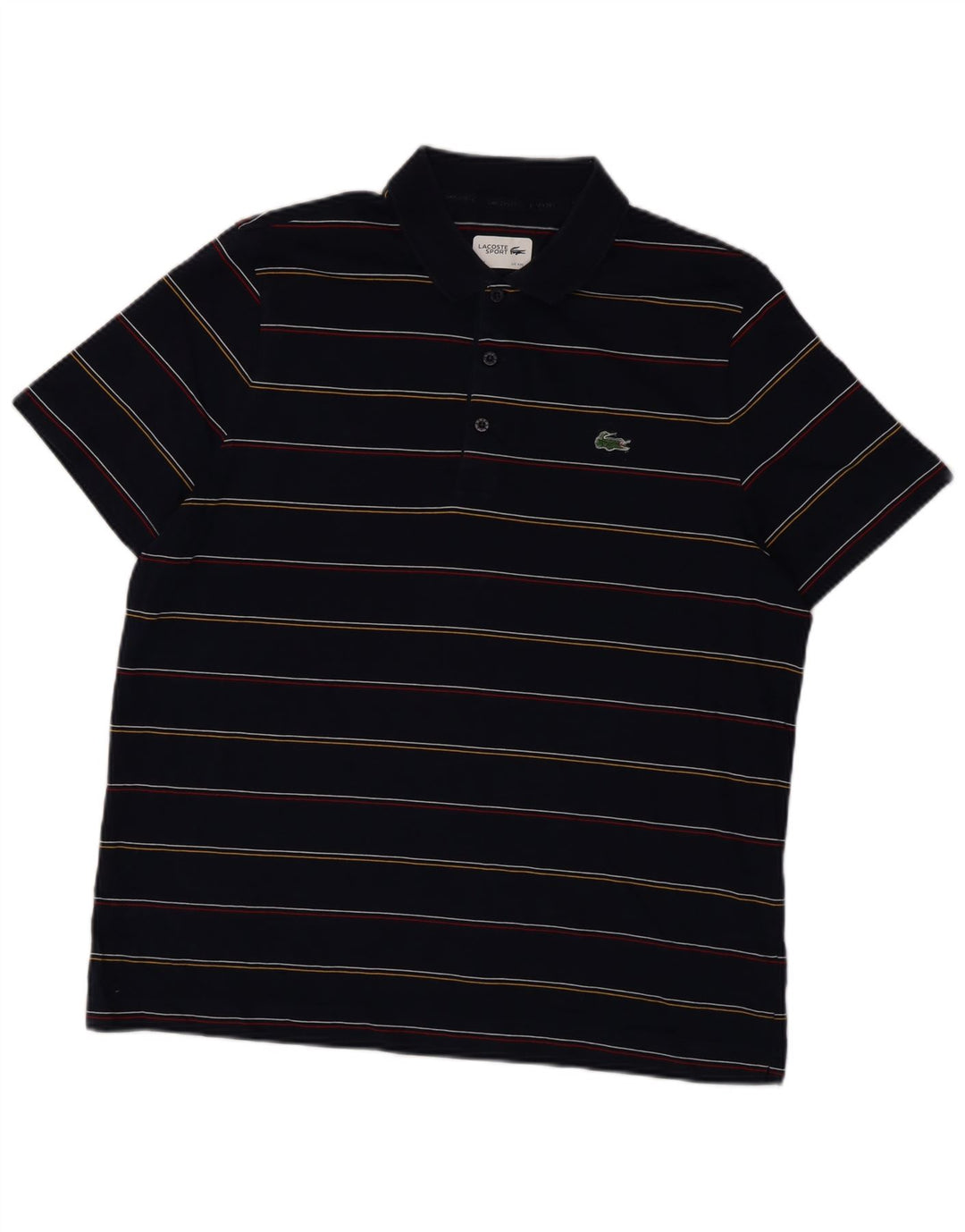 Tricou polo pentru bărbați LACOSTE Mărimea 7 2XL Bumbac cu dungi bleumarin