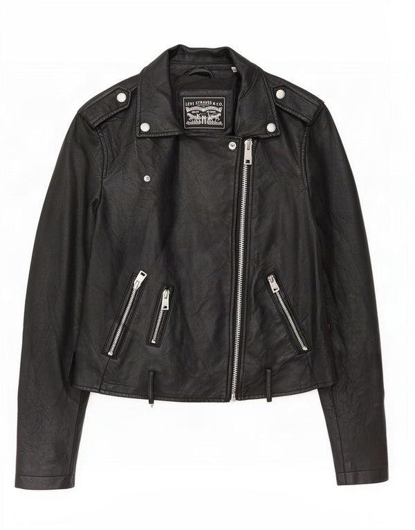 Levi's Womens Crop Faux Leather Biker Jacket UK 10 Small Black Polyurethane