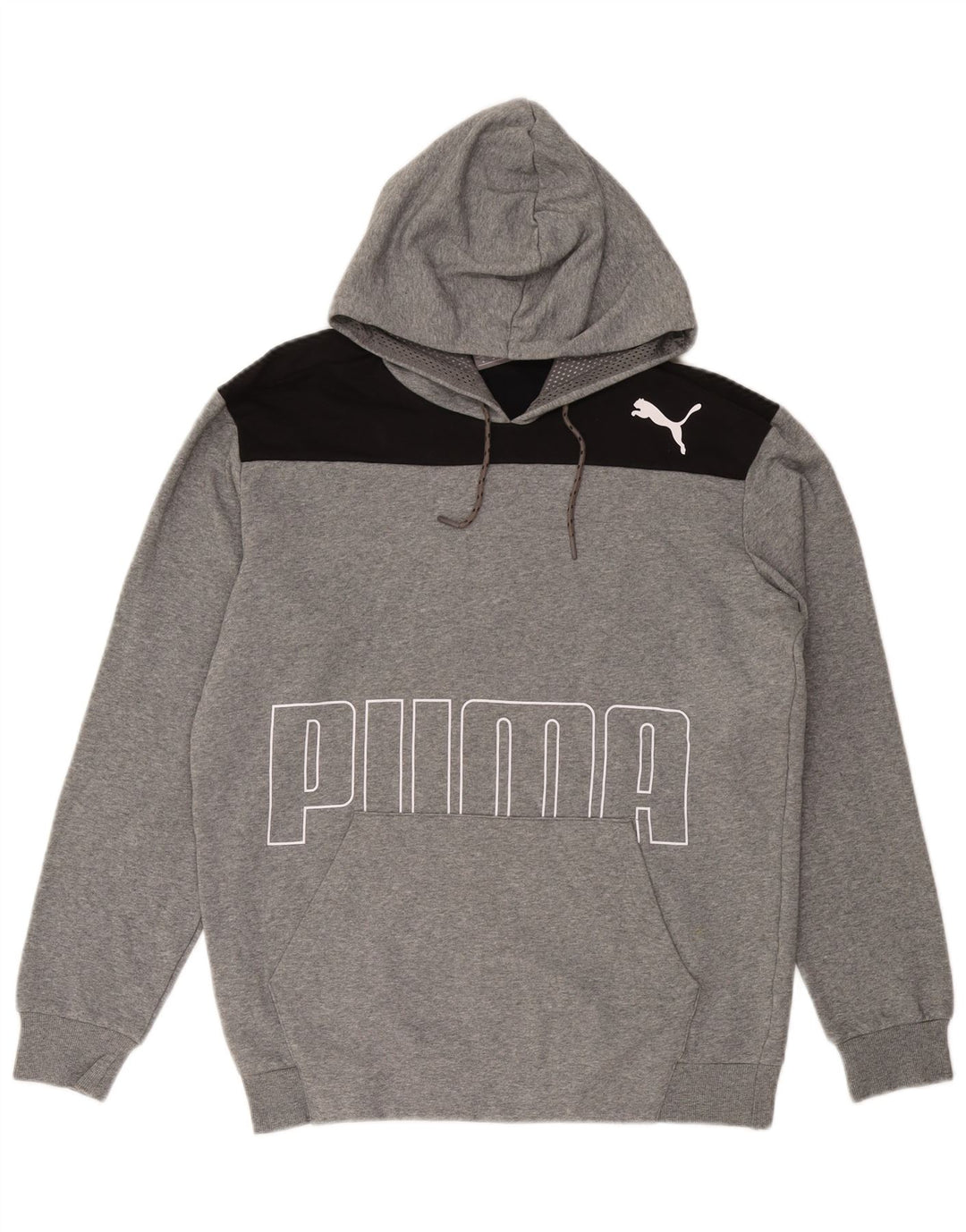 Pulover cu glugă grafic pentru bărbați PUMA, din bumbac color bloc, gri mediu