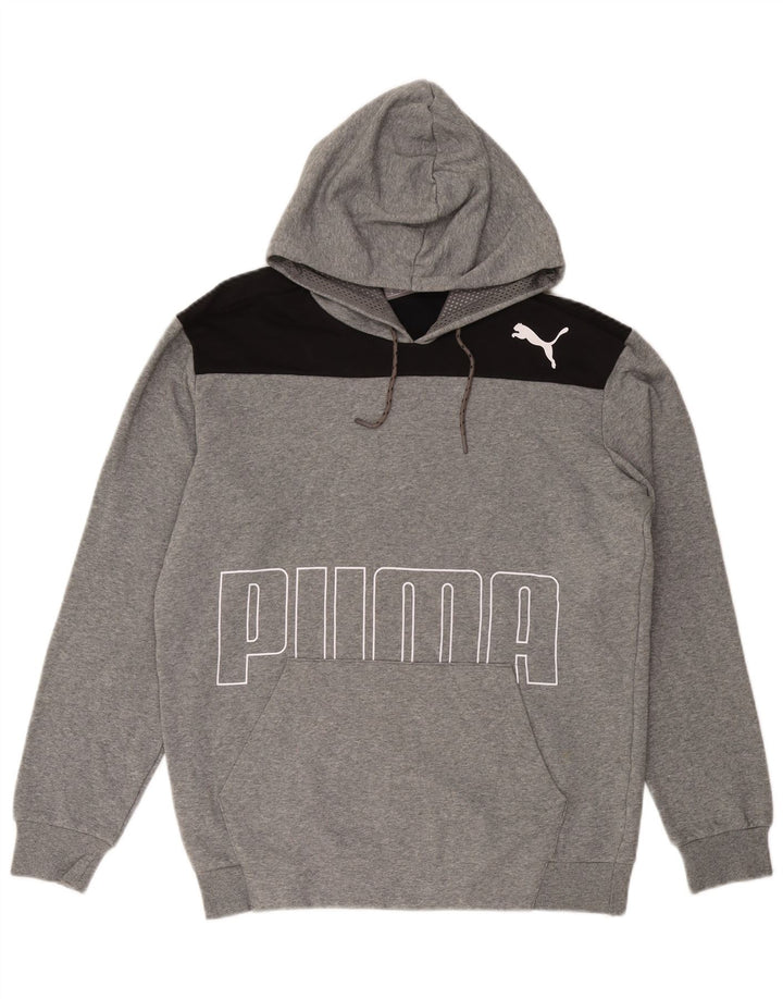 Pulover cu glugă grafic pentru bărbați PUMA, din bumbac color bloc, gri mediu