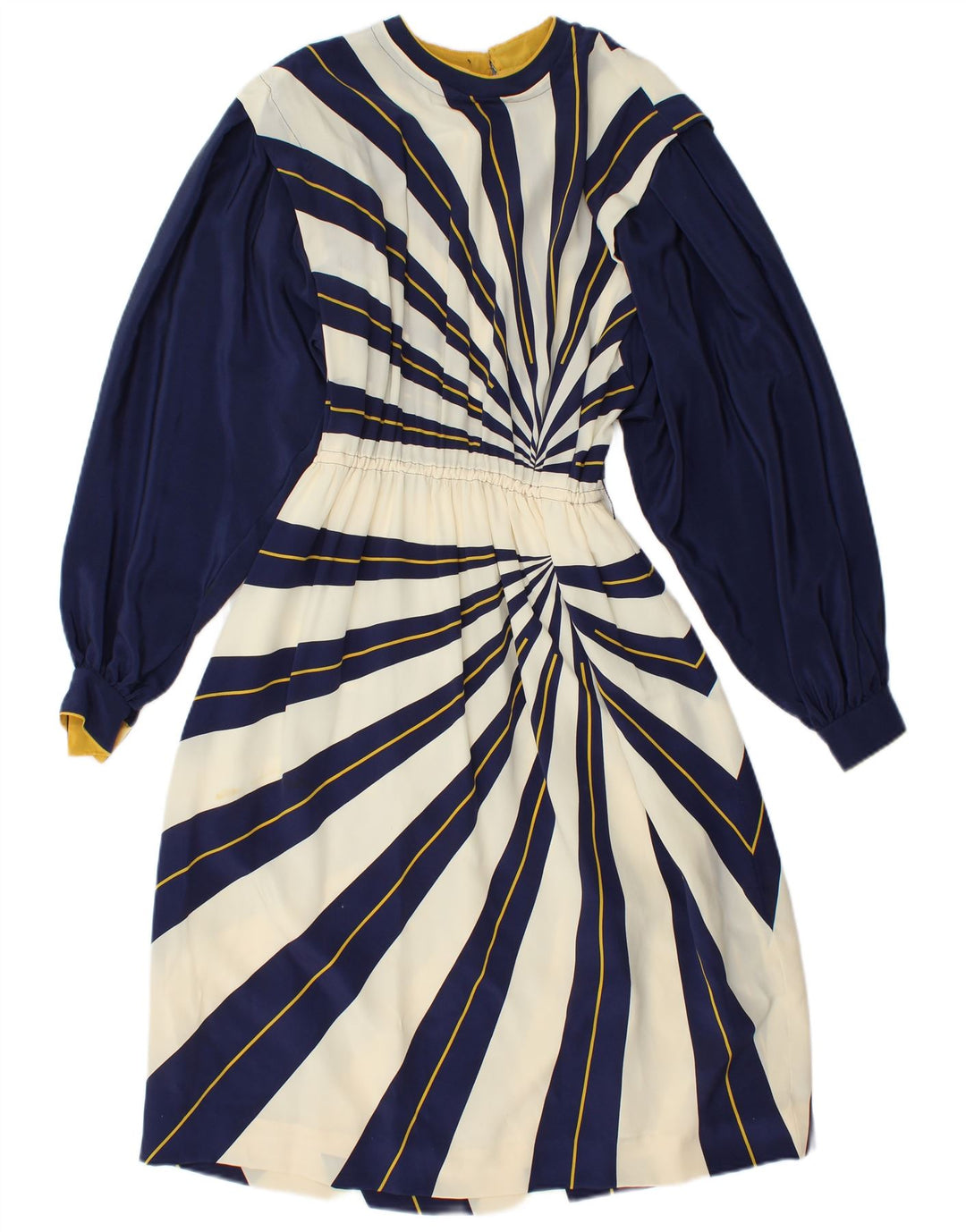 VINTAGE Rochie A-Line cu mânecă lungă pentru femei IT 42 Medium Bleumarin în dungi