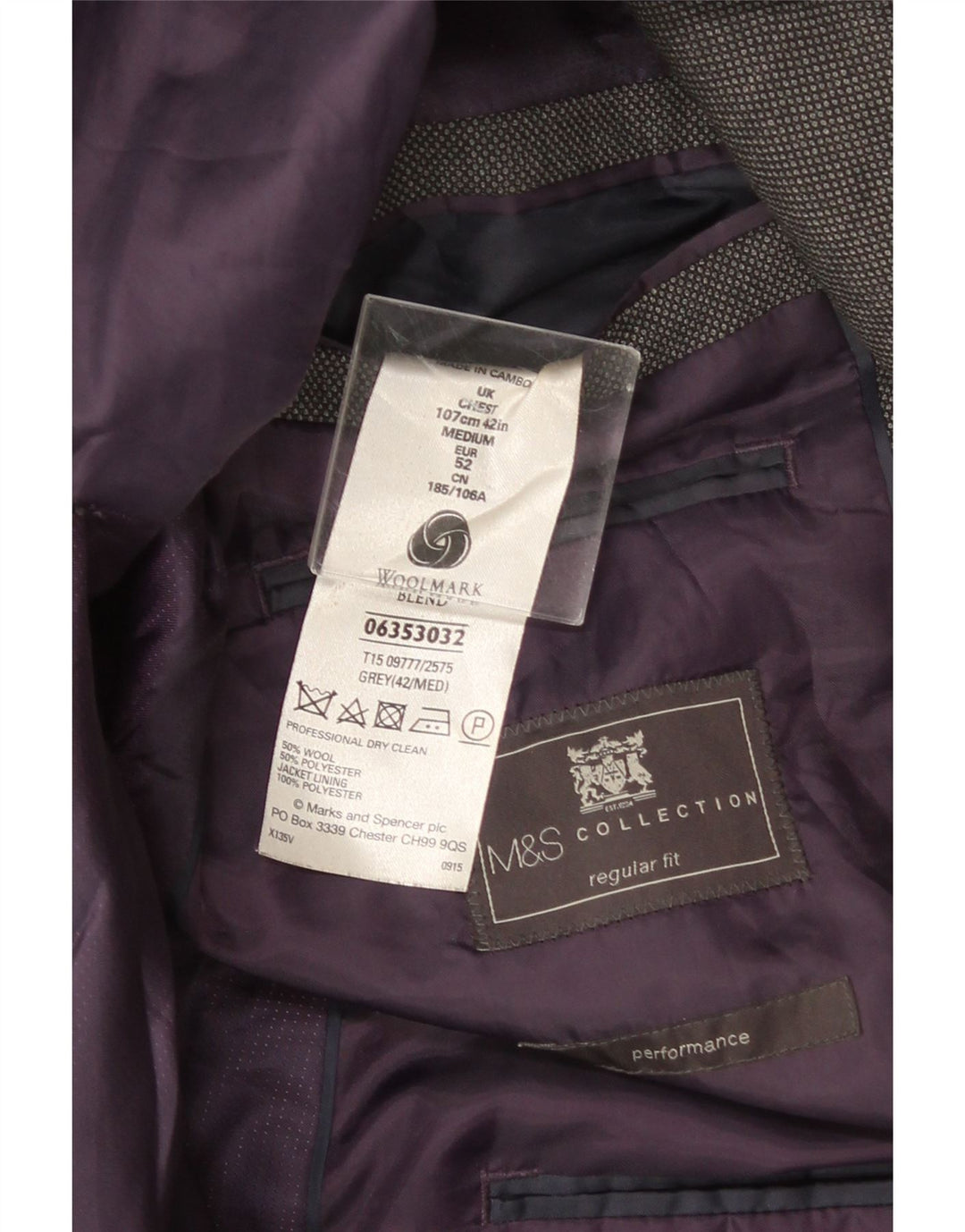 Jachetă pentru bărbați Marks & Spencer, cu 2 nasturi, cu ajustare normală, UK 42, mare, gri