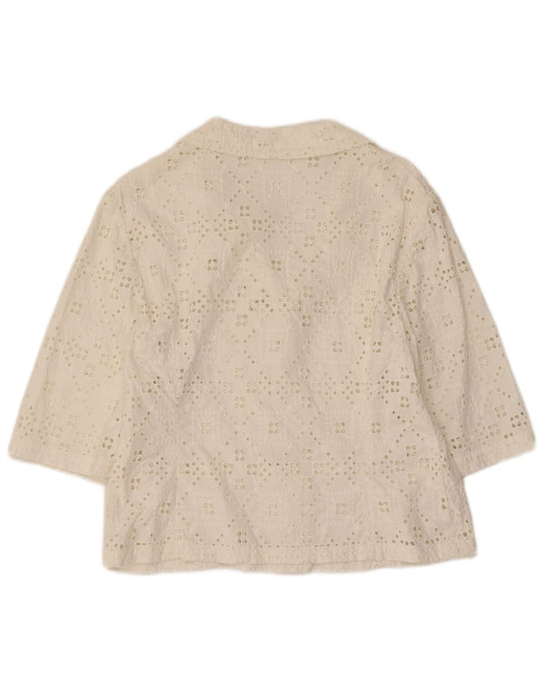 Bluză cămașă vintage pentru femei cu mânecă scurtă UK 12 bumbac alb mediu