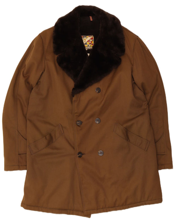 Palton vintage bărbătesc dublu EU 54 2XL maro poliester