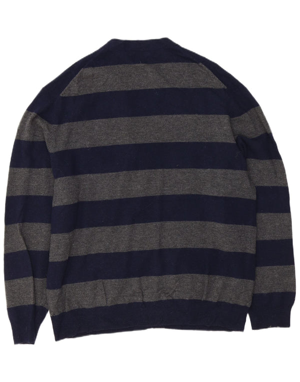 FRENCH CONNECTION Pulover cardigan pentru bărbați 2XL bleumarin din lână de miel cu dungi