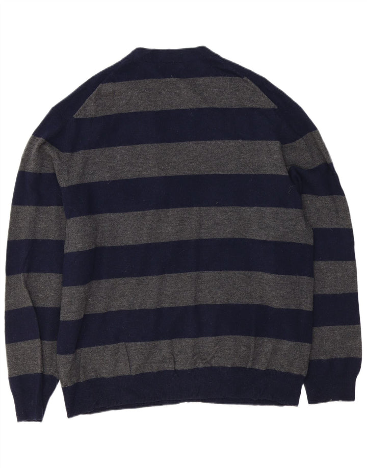 FRENCH CONNECTION Pulover cardigan pentru bărbați 2XL bleumarin din lână de miel cu dungi