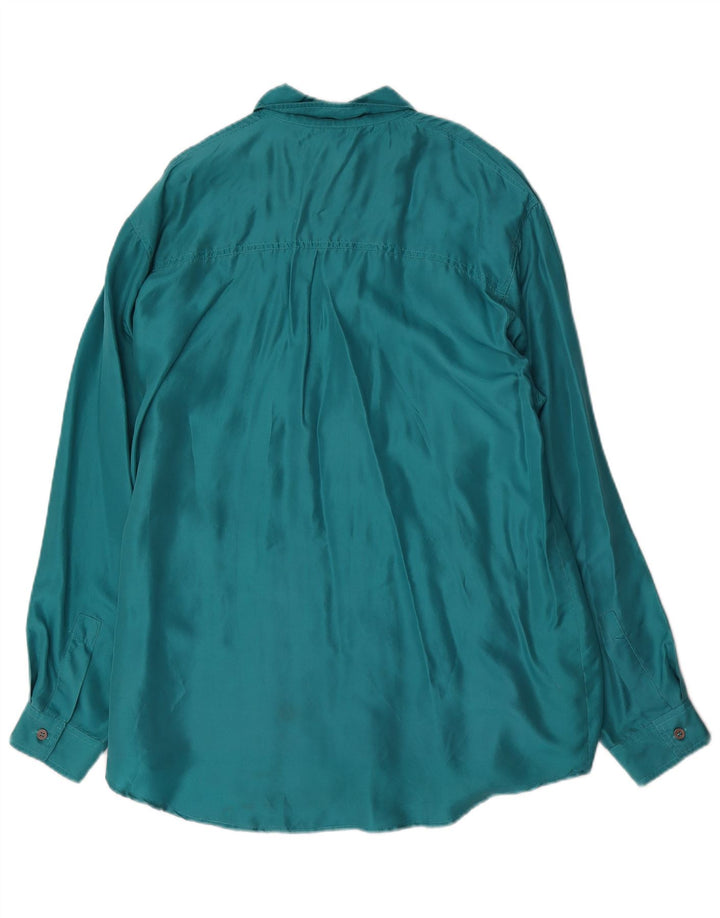 Bluză de cămașă supradimensionată pentru femei vintage UK 16, mătase verde mare