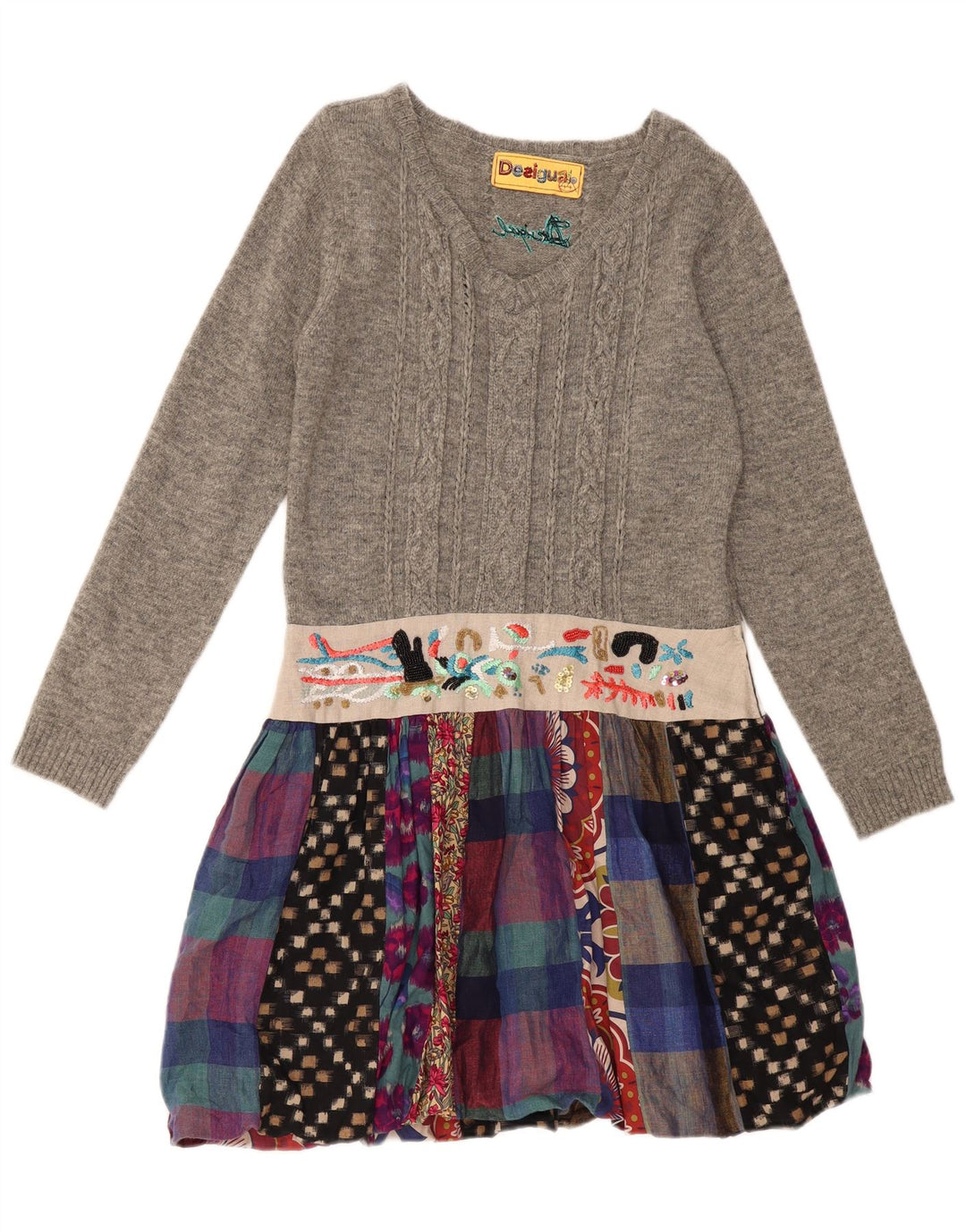 DESIGUAL Rochie Jumper cu mânecă lungă pentru femei EU 44 XL Gri Patchwork In