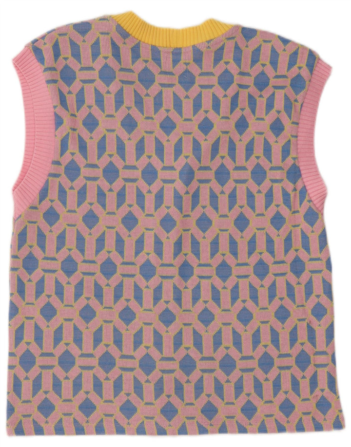 Pulover cardigan fără mâneci Zara pentru femei UK 14 Medium Blue Geometric