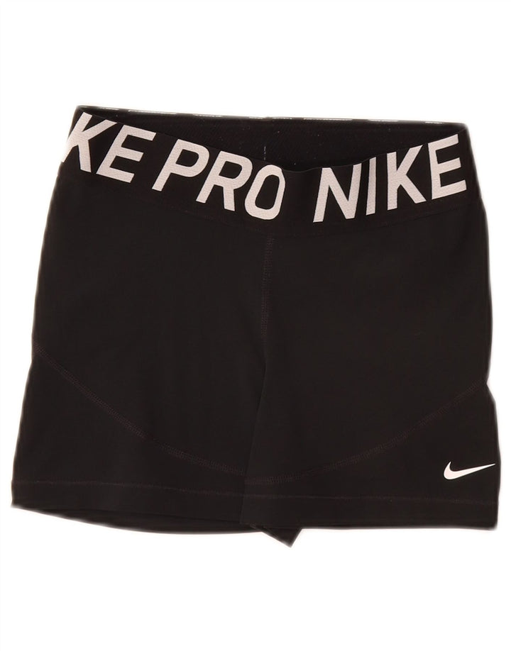 Pantaloni scurti sport NIKE Dri Fit Graphic pentru femei UK 8 Small Poliester negru