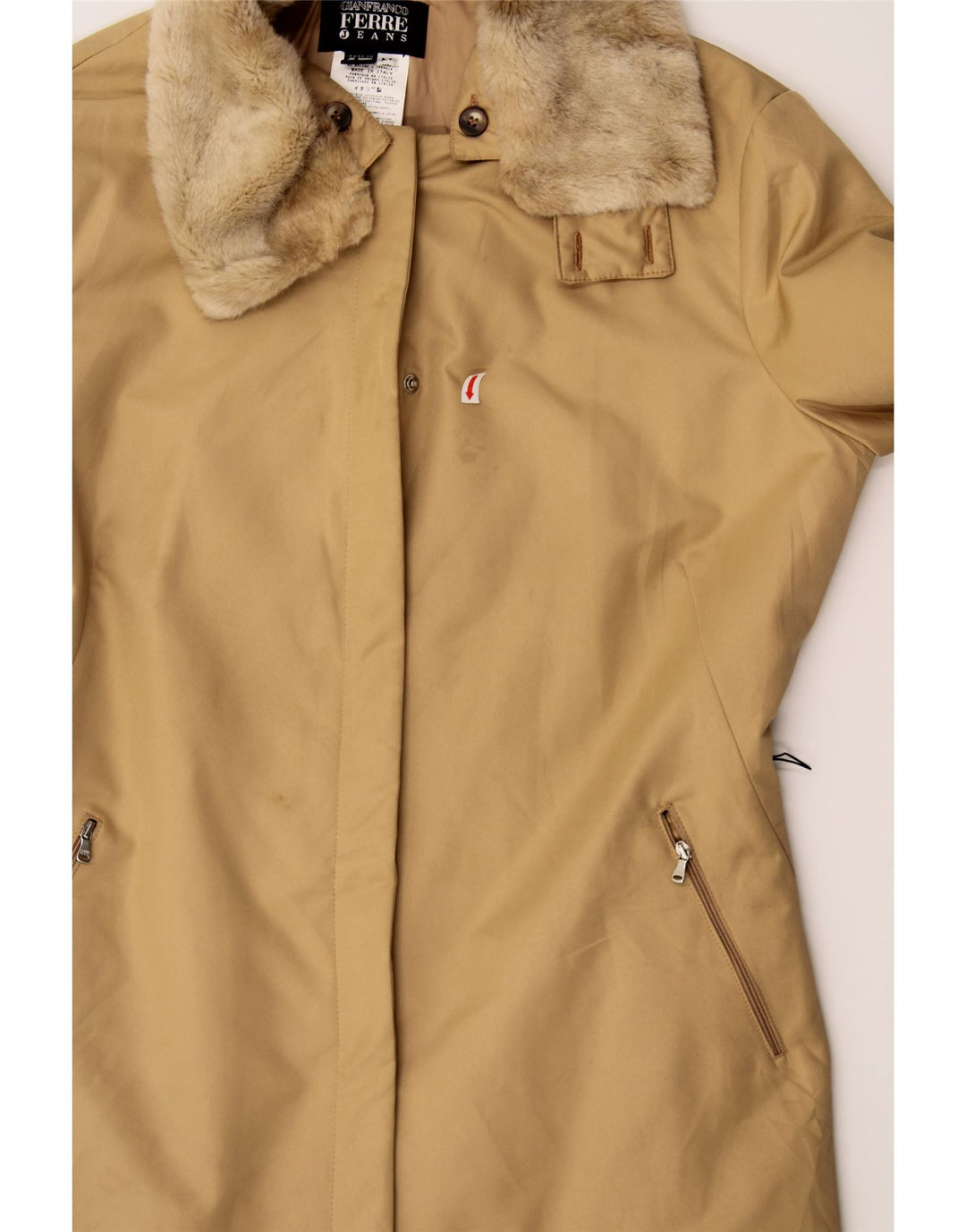 GIANFRANCO FERRE Womens Overcoat UK 14 Medium Beige Polyester Vintage Gianfranco Ferre and Second-Hand Gianfranco Ferre from Messina Hembry 