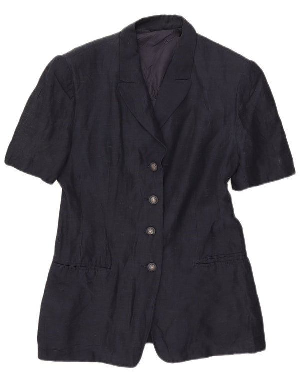 Jachetă vintage pentru femei cu mânecă scurtă, cu 4 nasturi, UK 16, mare bleumarin