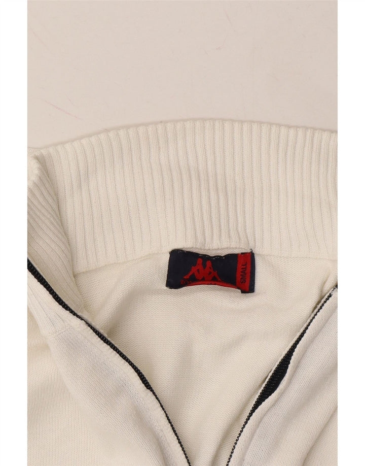 KAPPA Mens Zip Neck Jumper Sweater Small White Cotton Vintage Kappa and Second-Hand Kappa from Messina Hembry 