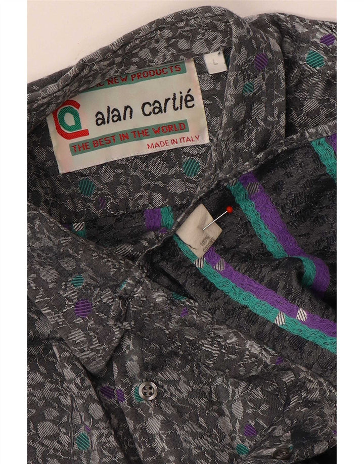 Cămașă vintage bărbați mare, gri, floral, bumbac