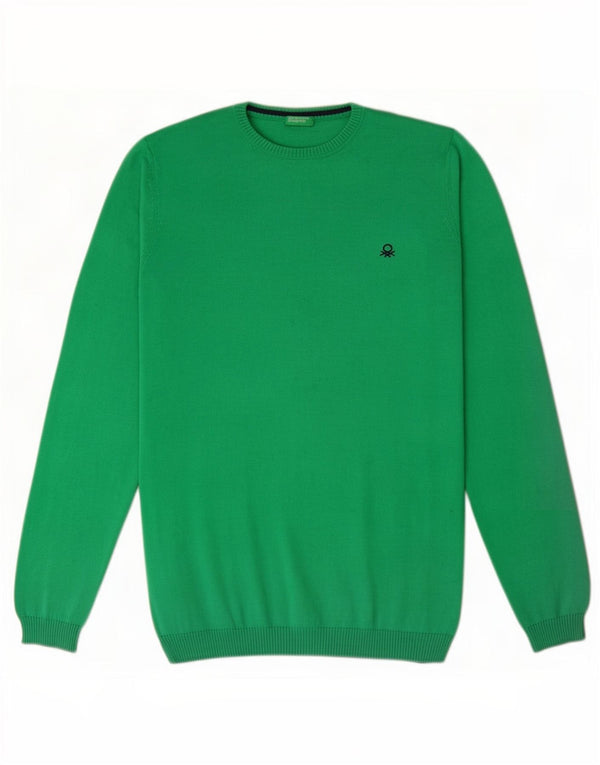 Pulover Benetton pentru băieți cu gât crew pulover 13-14 ani 3XL bumbac verde