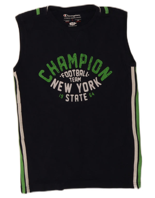 Champion Boys Graphic Vest Top 11-12 Years Large Navy Blue Striped Cotton