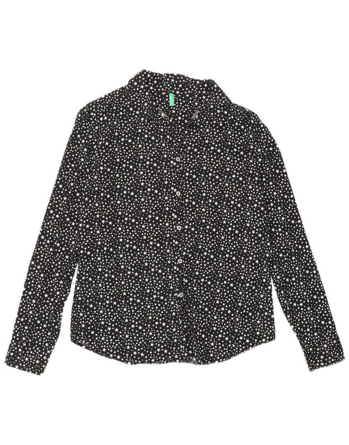 Cămașă Benetton pentru femei, cu model abstract, în formă largi, UK 10, bumbac negru mic