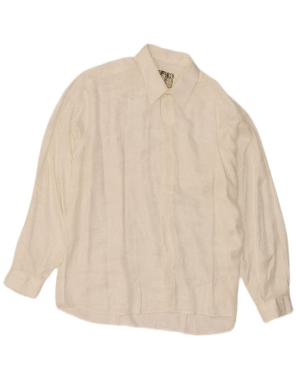 Vintage Mens Shirt XL Off White Paisley Viscose