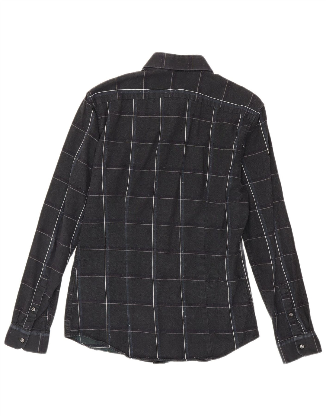 Cămașă de flanel pentru bărbați Reiss Slim Fit, bumbac cu carouri negru mediu