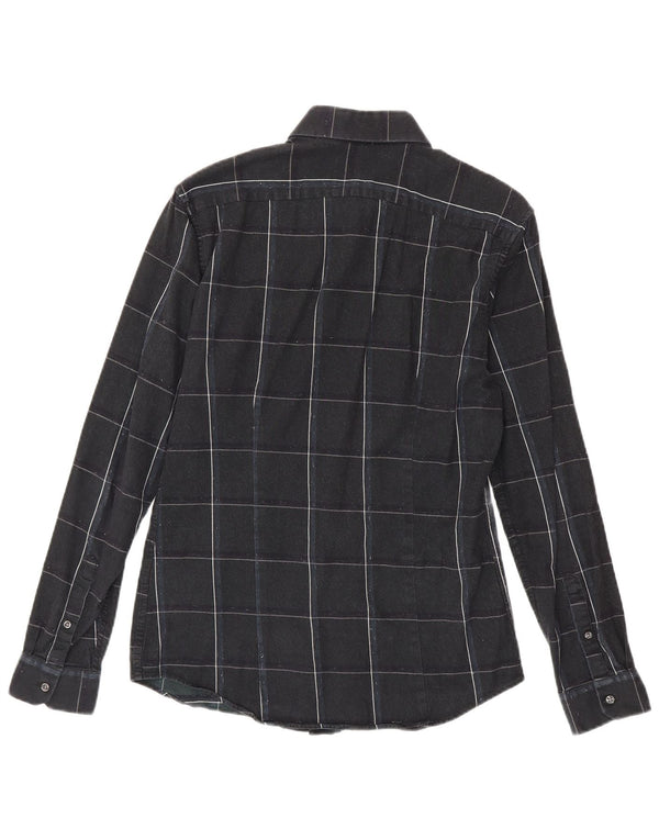 Cămașă de flanel pentru bărbați Reiss Slim Fit, bumbac cu carouri negru mediu