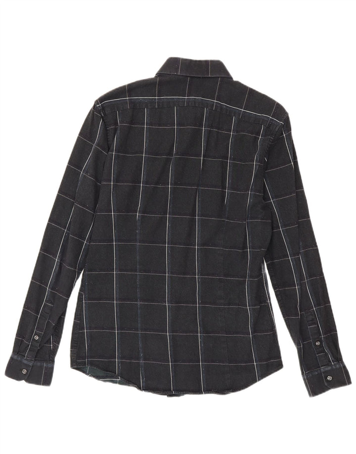 Cămașă de flanel pentru bărbați Reiss Slim Fit, bumbac cu carouri negru mediu