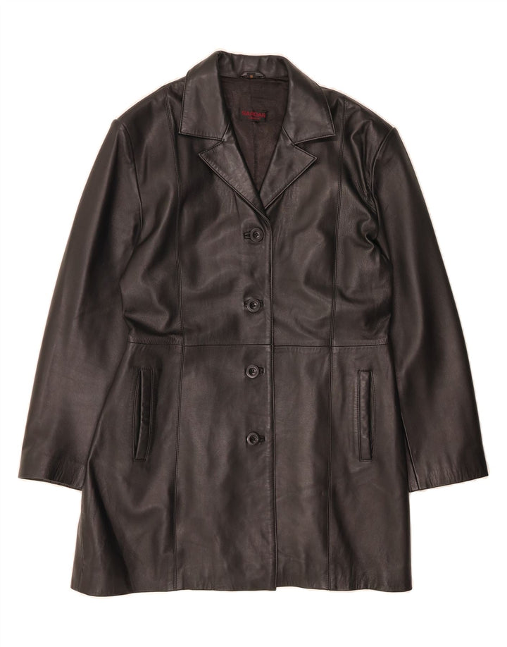 SARDAR Womens Leather Coat UK 16 Large Black Leather Vintage Sardar and Second-Hand Sardar from Messina Hembry 