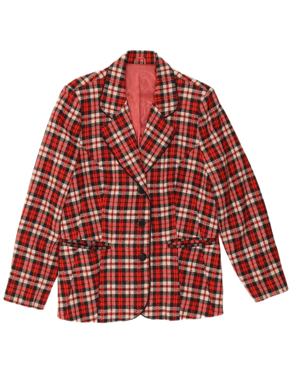 Blazer Vintage pentru femei cu 3 nasturi, UK 12 Medium Red Check
