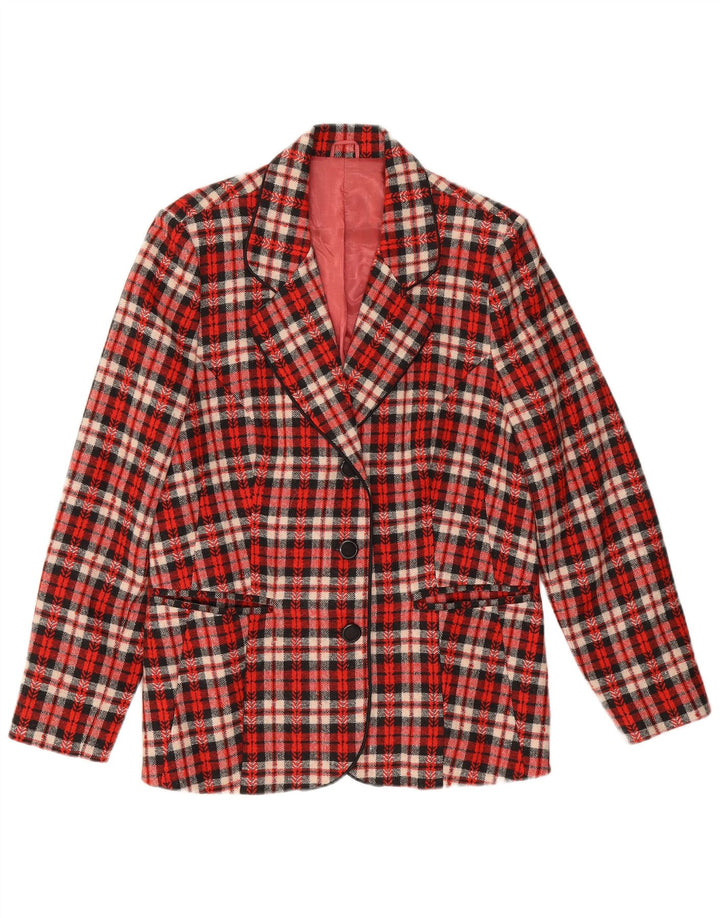 Blazer Vintage pentru femei cu 3 nasturi, UK 12 Medium Red Check