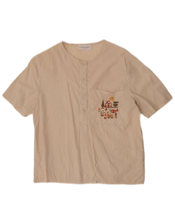 Bluză cămașă cu mânecă scurtă pentru femei Maurice Abot UK 14 Medium Beige Pinstripe