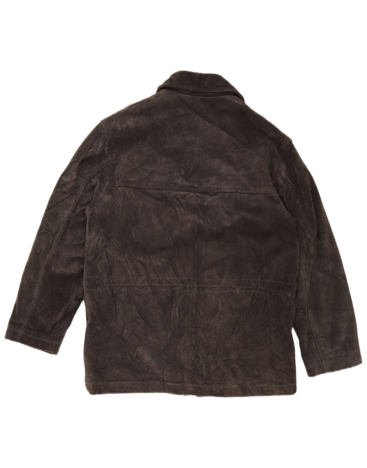 Jachetă de vânt supradimensionată pentru femei de piele intoarsă vintage UK 10 Mic din piele gri